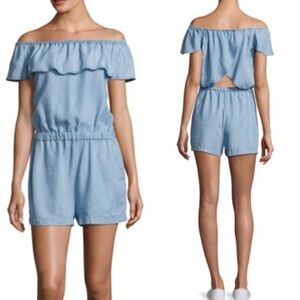 Splendid Off the Shoulder Ruffle Open Back Short Romper
